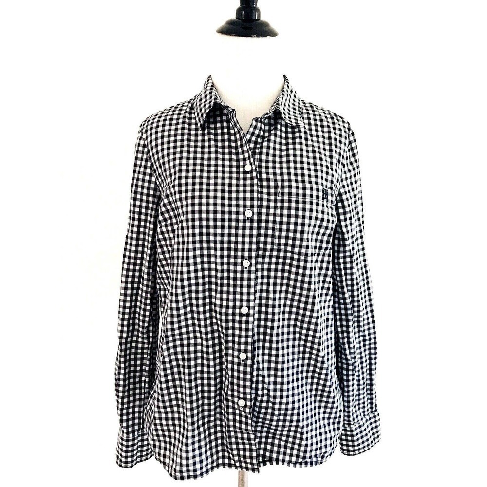 Tommy Hilfiger | Check Button Front Shirt Womens Size S Black Roll Tab Sleeves